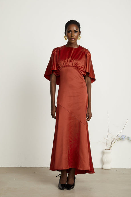 Zoé red capesleeve openback maxi dress