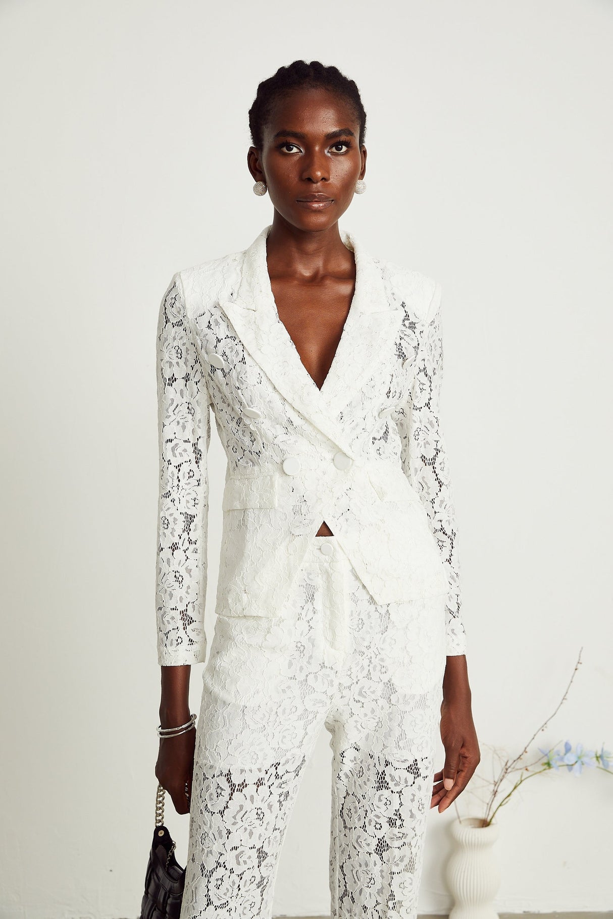 Zoé sheer lace blazer  trousers matching set