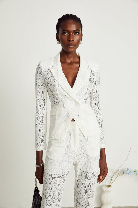 Zoé sheer lace blazer  trousers matching set