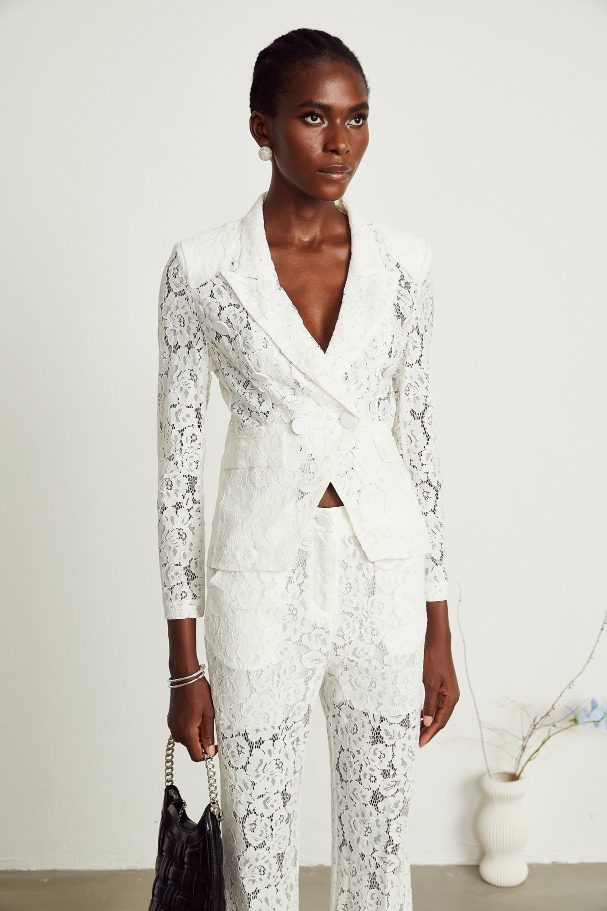 Zoé sheer lace blazer  trousers matching set