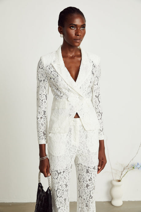 Zoé sheer lace blazer  trousers matching set