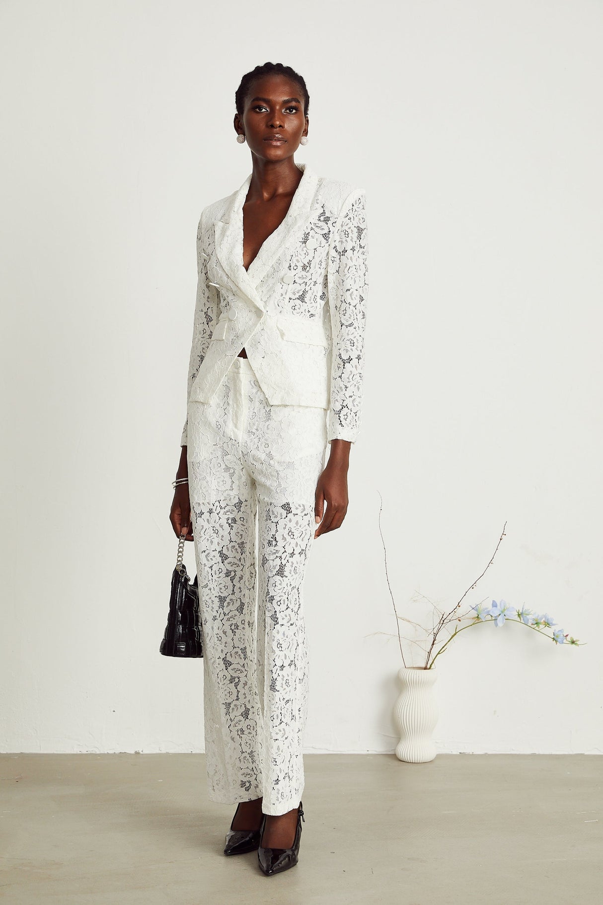 Zoé sheer lace blazer  trousers matching set