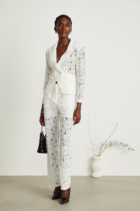 Zoé sheer lace blazer  trousers matching set