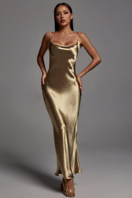 Zoey Gold Metallic Floor-Length Dress Elegant Sophisticated Women's Fashion