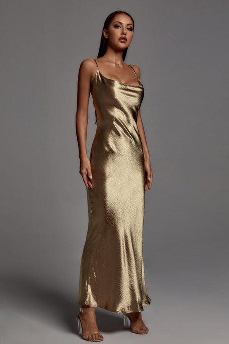 Zoey Gold Metallic Floor-Length Dress
