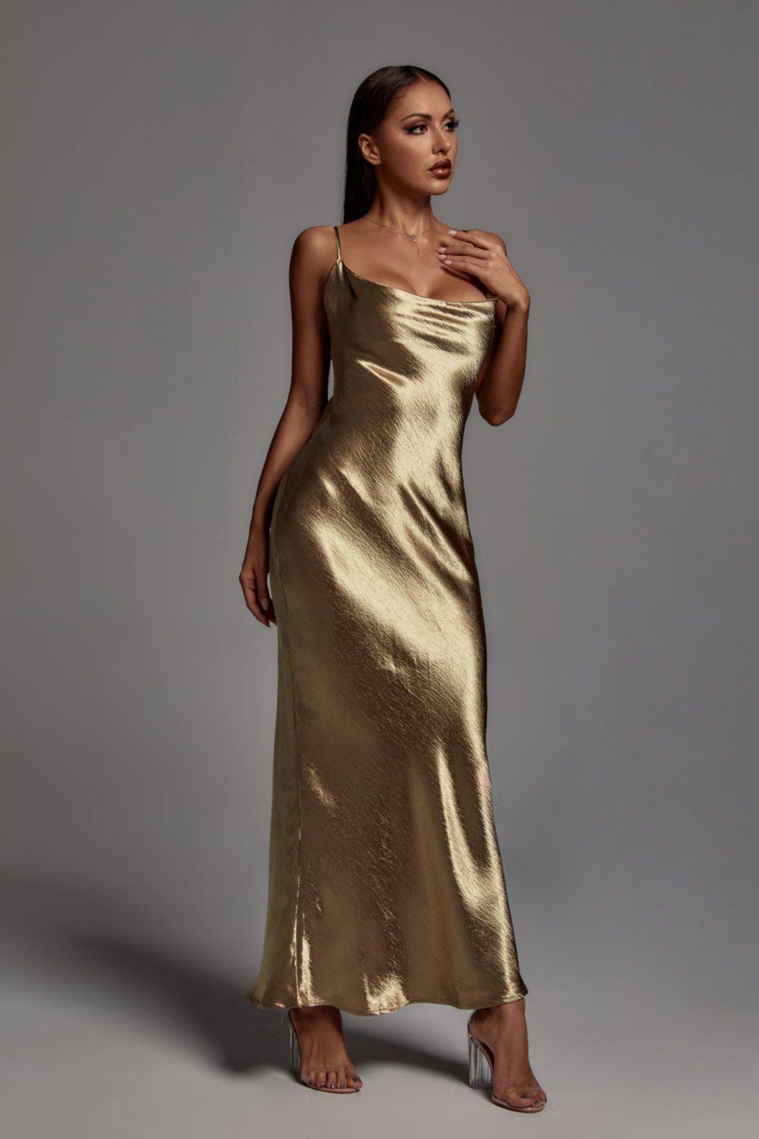 Zoey Gold Metallic Floor-Length Dress