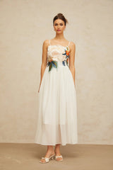 Zoey Maxi Dress Floral Embroidered White & Multicolor