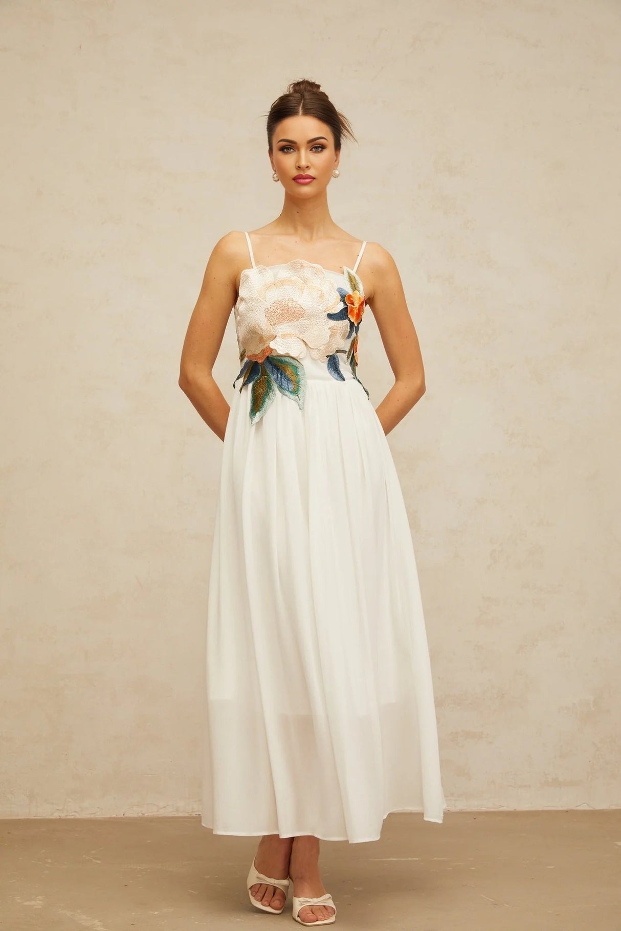 Zoey Maxi Dress Floral Embroidered White & Multicolor