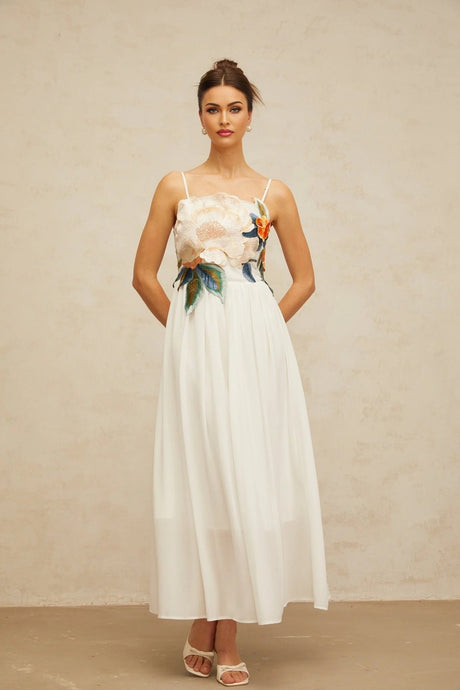 Zoey Maxi Dress Floral Embroidered White & Multicolor