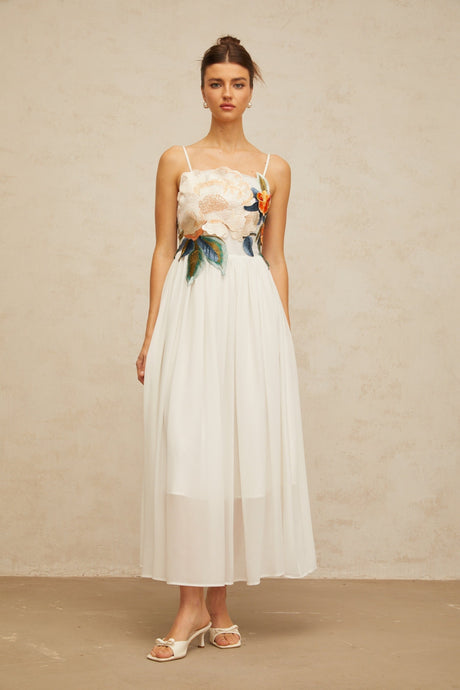 Zoey Maxi Dress Floral Embroidered White & Multicolor