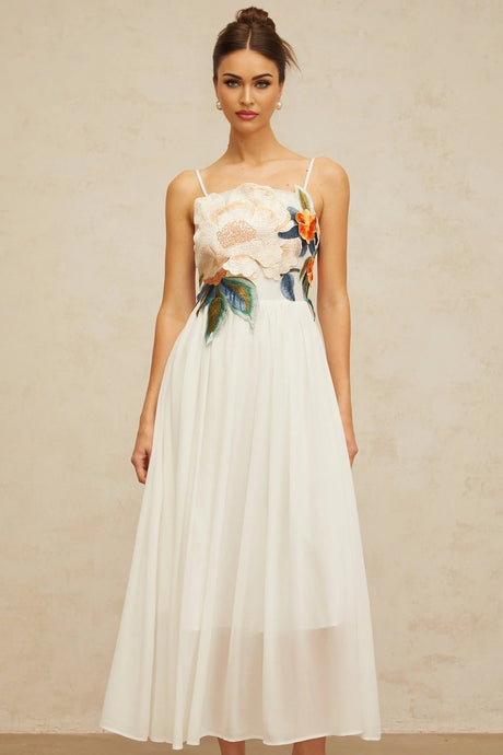 Zoey Maxi Dress Floral Embroidered White & Multicolor