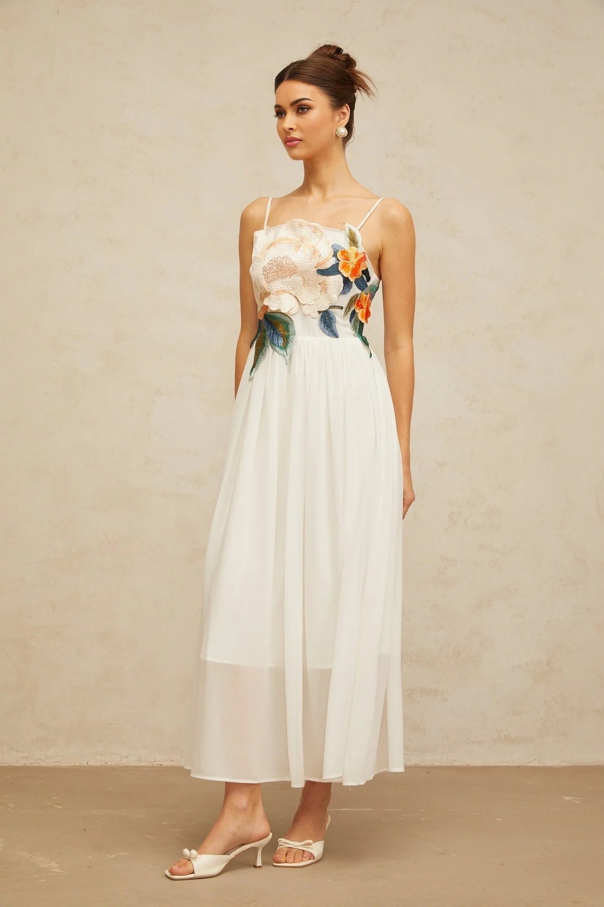 Zoey Maxi Dress Floral Embroidered White & Multicolor