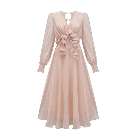 Zoey Midi Dress with Faux - Floral Embellishment