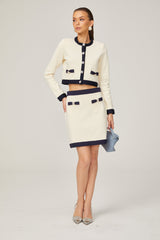 Zuri Cardigan & Skirt White Black Bow Knit Set