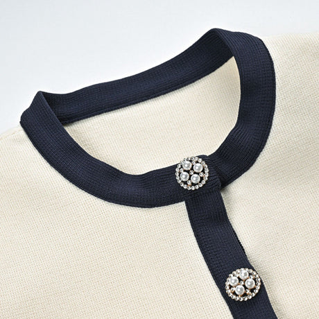 Zuri Cardigan & Skirt White Black Bow Knit Set