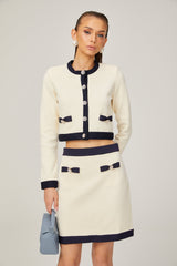 Zuri Cardigan & Skirt White Black Bow Knit Set