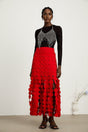 Zuri Maxi Dress in Vibrant Red with Fringed & Disc Overlay Design