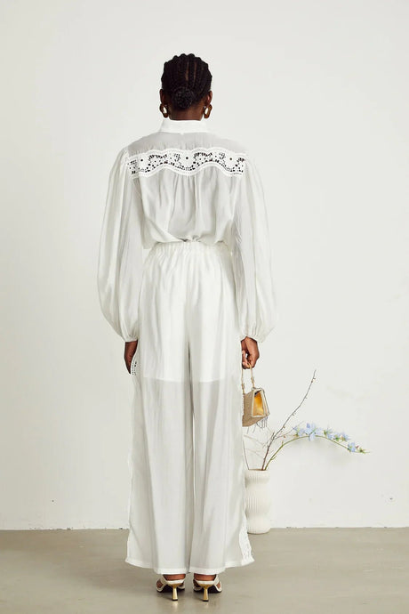 Zuri Shirt & Trousers White Lace Set